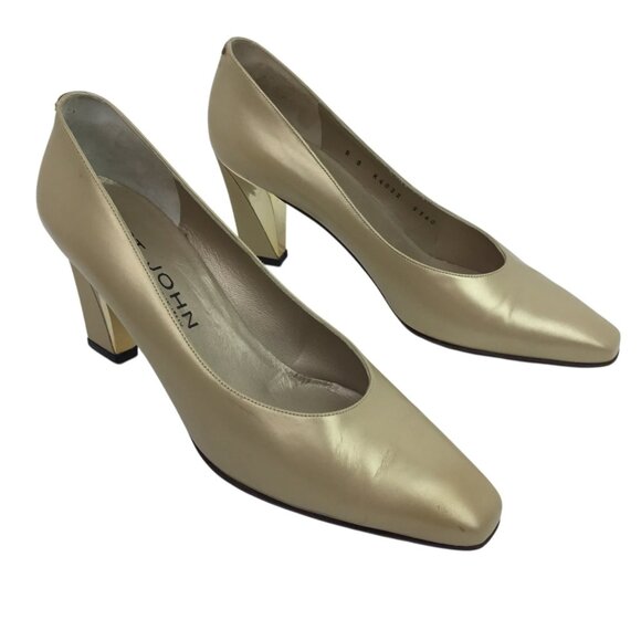St. John Cynthia Daytime Womens 8B Leather Gold Heel  Pumps Tan Made In Italy - Picture 10 of 14